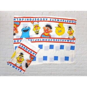 Vtg Stevens Sesame Street ABC Twin Flat Sheet & Pillowcase Set The Muppets USA